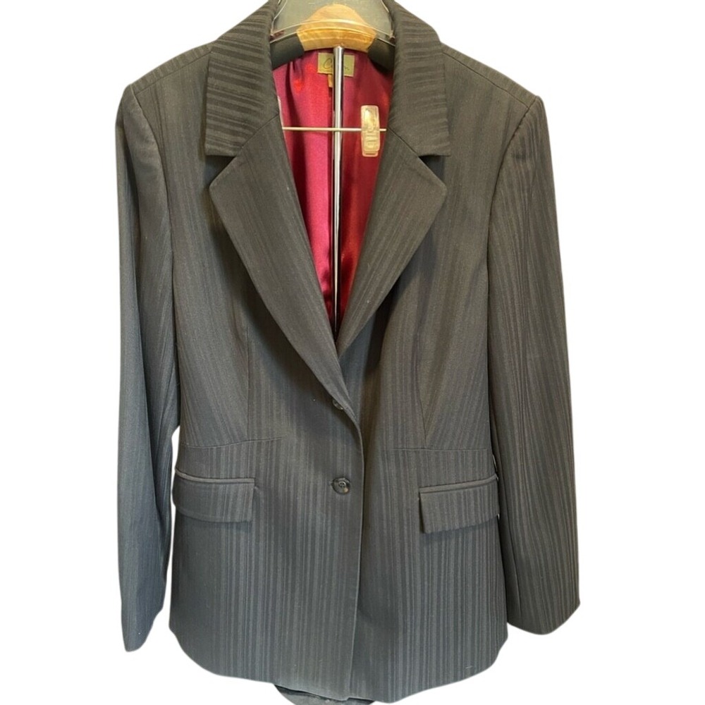 Cato Charcoal Grey Pinstripe Two‎ Button Blazer Magenta Lining CN80267M1